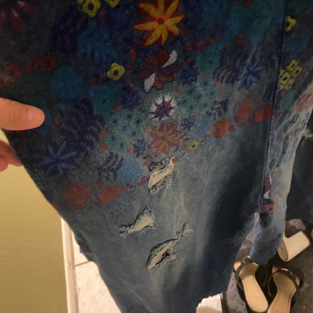 Floral Distressed Denim Jeans